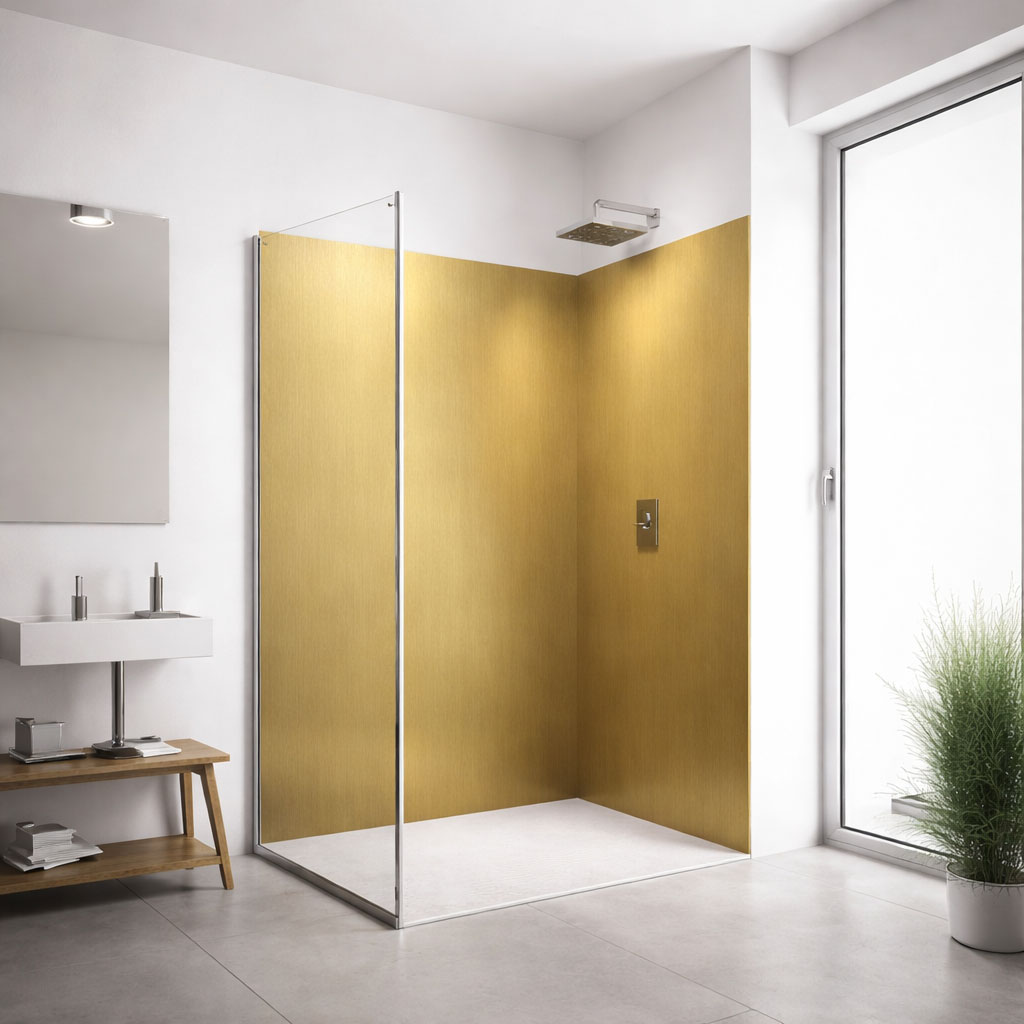Corner shower set — Metal finish