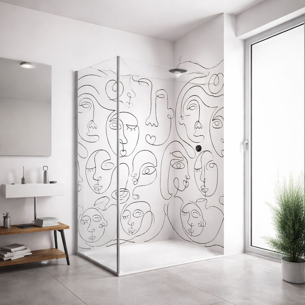 Corner shower set — Line art