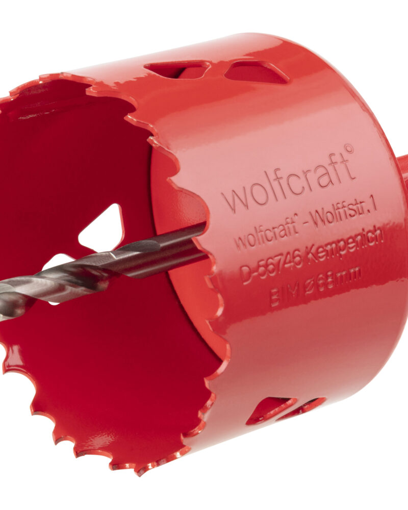 Bi-Metall-Lochsäge 68 mm — für Steckdosen und Schalter­dosen. Wolfcraft 5474000.